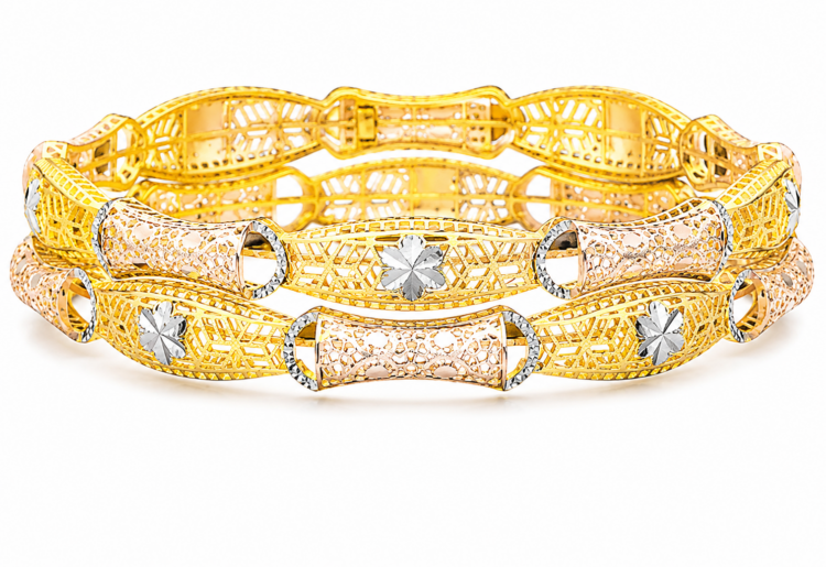 Dual-Tone Royal Clover Gold Bangle for Women (Pair)
