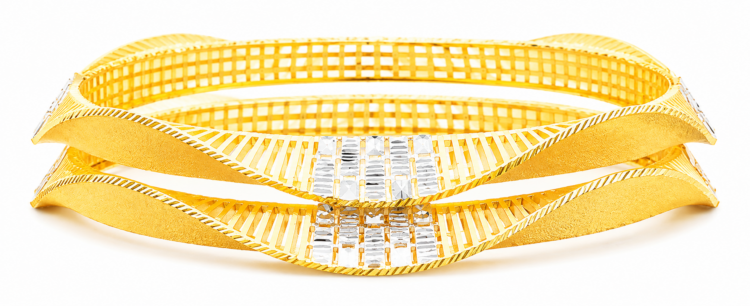Premium Designer White & Yellow Gold Bangle for Women (Pair)