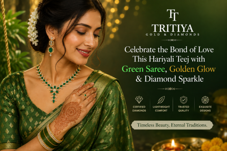 Diamond Jewellery for Hariyali Teej 2026: Celebrate the Bond of Love with Green Saree, Golden Glow & Diamond Sparkle
