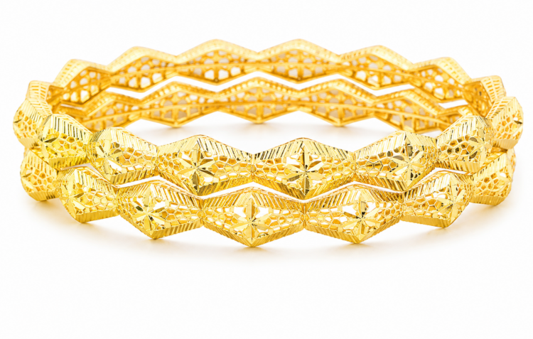 Premium Diamond-Cut Designer Gold Bangle for Women (Pair)