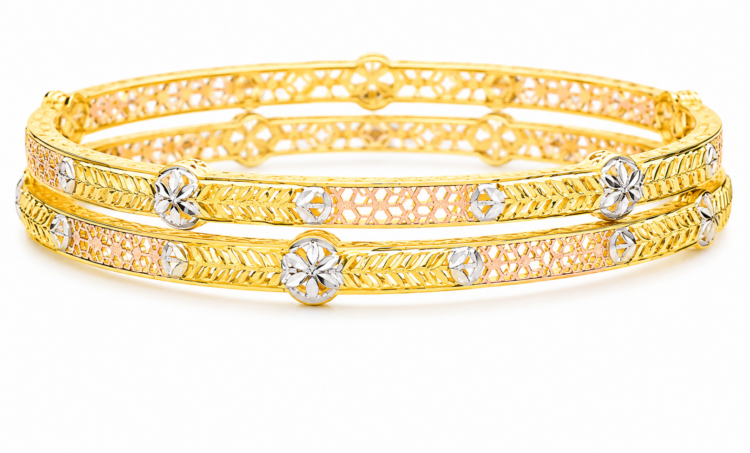 remium Rose, White & Yellow Gold Designer Bangle for Women (Pair)