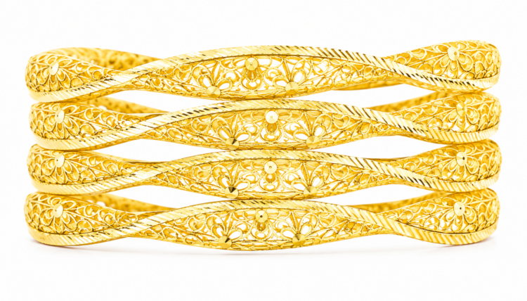 Premium Handcrafted Designer Filigree Gold Bangle for Women (Pair)