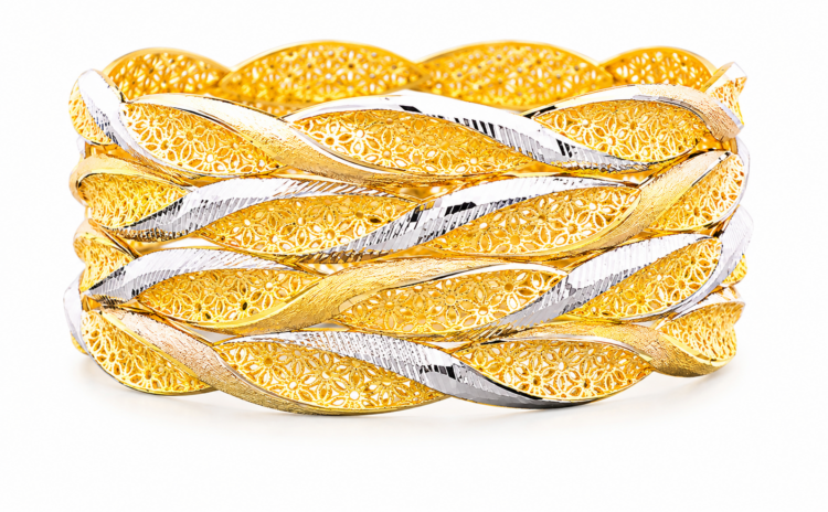 Dual Tone Twisted Floral Filigree Gold Bangles for Women (Pair)
