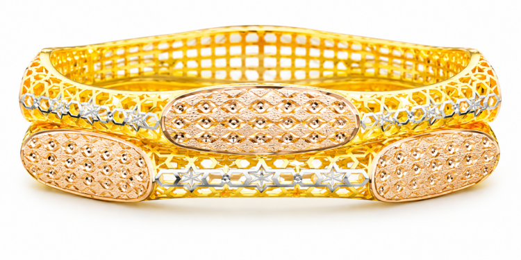 Dual Tone Oval Motif Designer Gold Bangles for Women (Pair)