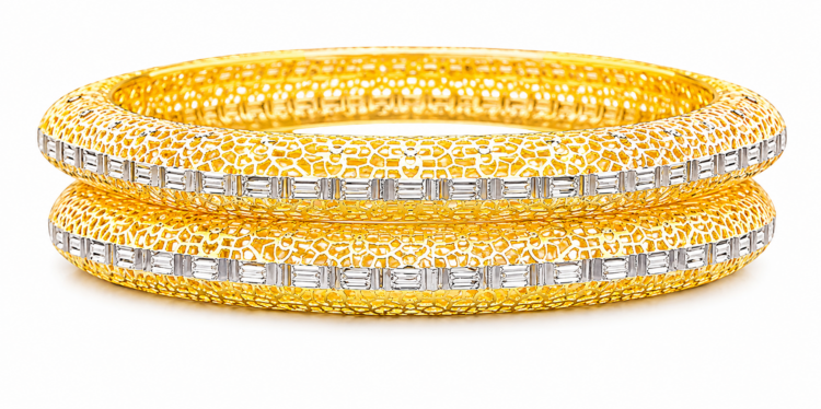 Dual Tone Floral Filigree Gold Bangles for Women (Pair)