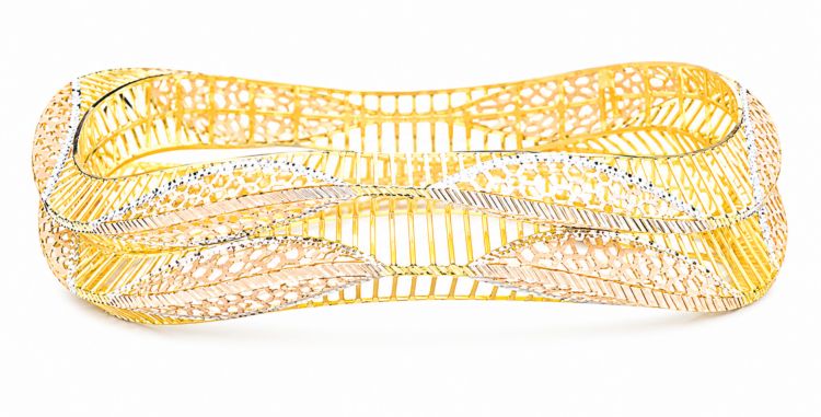 Dual Tone Twisted Leaf Cutwork Gold Bangles for Women (Pair)