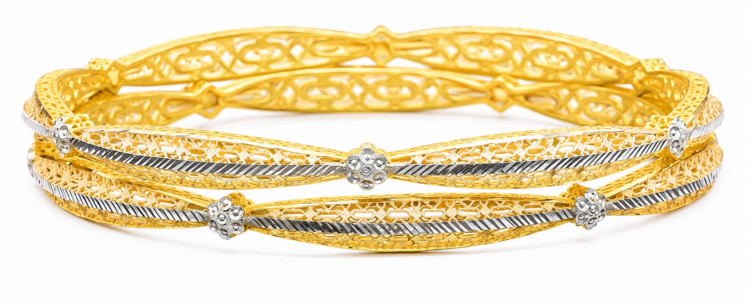 Dual Tone Floral Filigree Gold Bangles for Women (Pair)