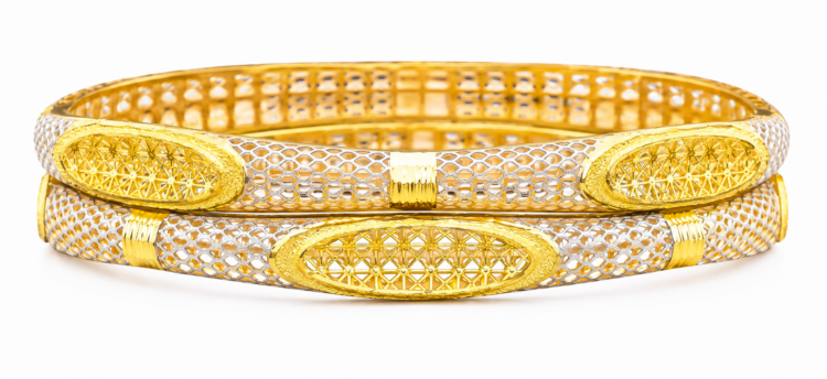 Dual Tone Oval Mesh Designer Gold Bangles for Women (Pair)