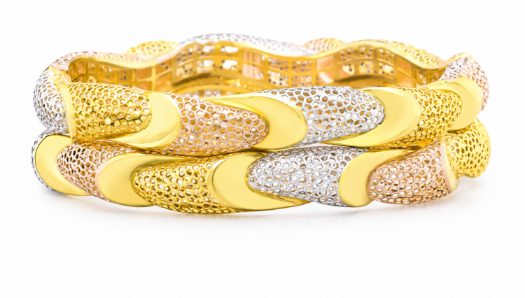 Dual Tone Twisted Honeycomb Designer Gold Bangles for Women (Pair)