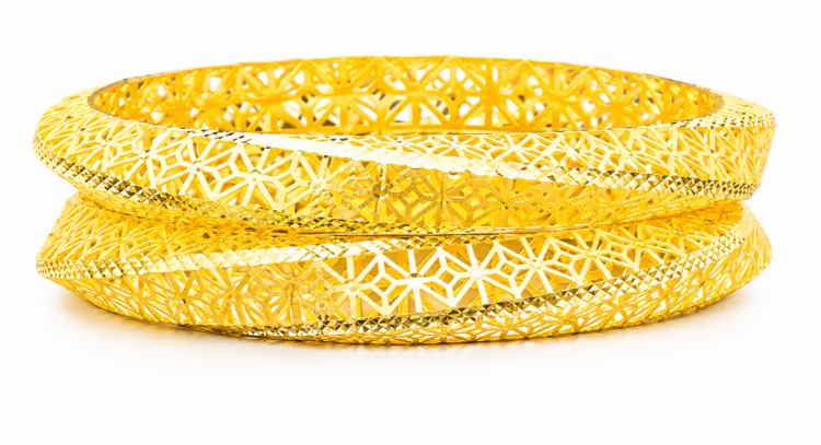 Geometric Cutwork Designer Gold Bangles for Women (Pair)