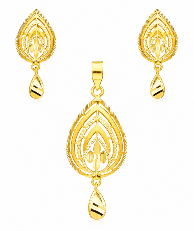Imperial Teardrop Gold Pendant Set with Designer Drop Earrings