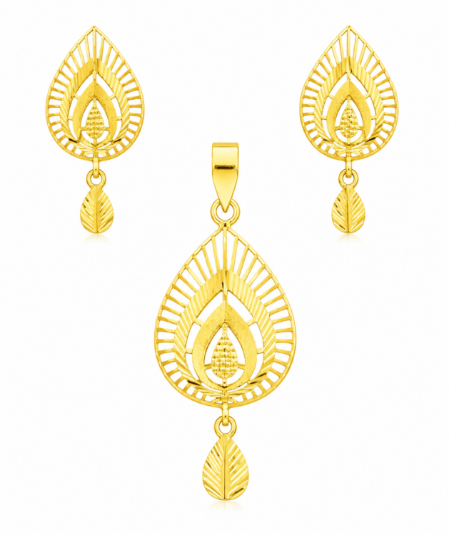 Aurelia Teardrop Gold Pendant Set with Matching Drop Earrings