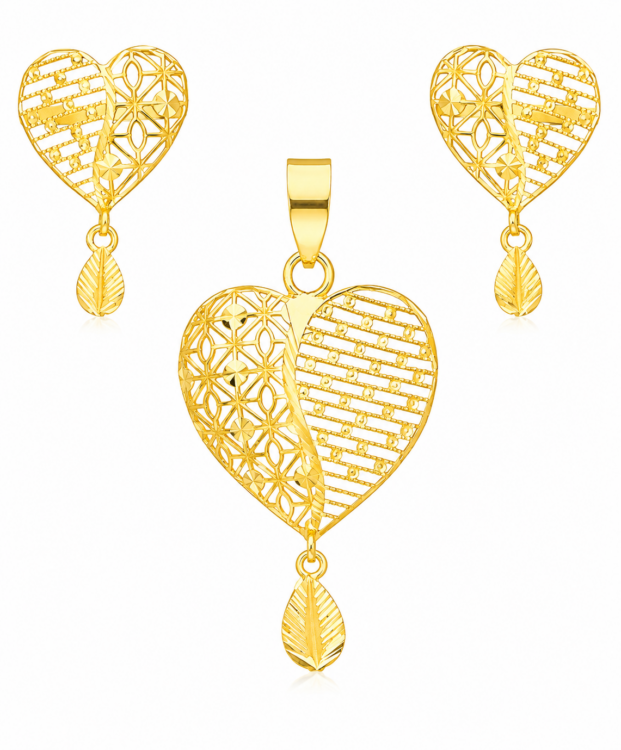 Eternal Heart Designer Gold Pendant Set with Matching Drop Earrings