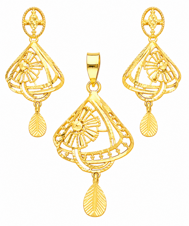 Modern Geometric Floral Gold Pendant Set with Matching Designer Earrings for Women