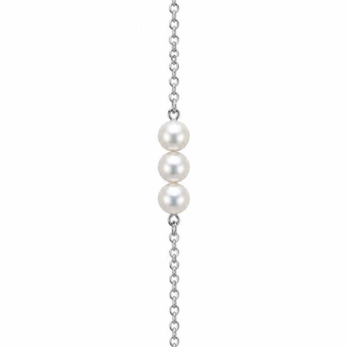 TGD0013 Triple Pearl Silver-Tone Chain Bracelet