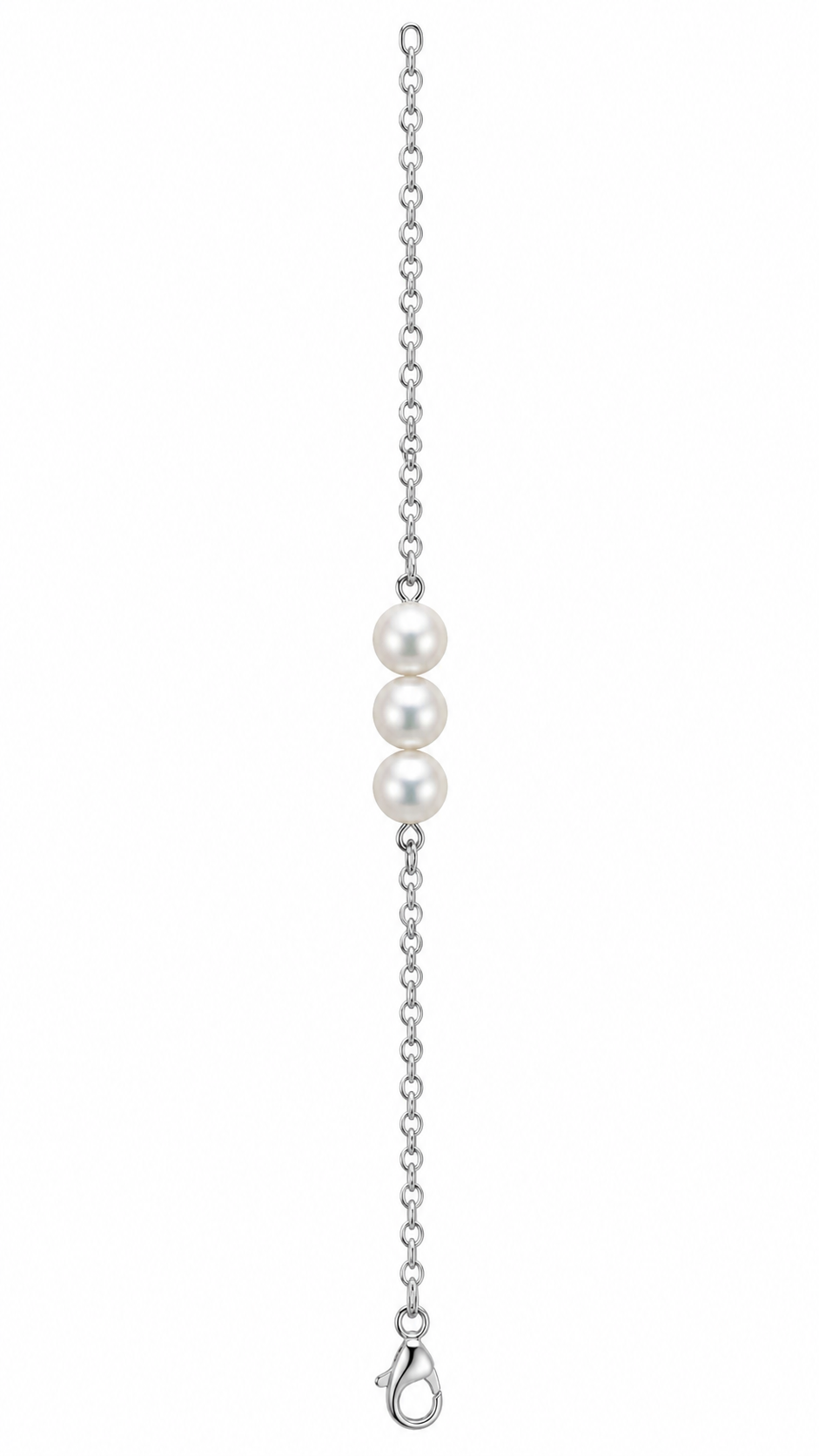 Triple Pearl Silver-Tone Chain Bracelet