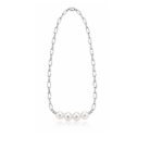 Elegant Silver-Tone Pearl Link Chain Necklace