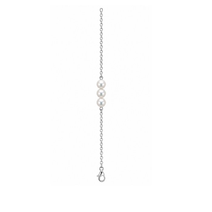 TGD0013 Triple Pearl Silver-Tone Chain Bracelet