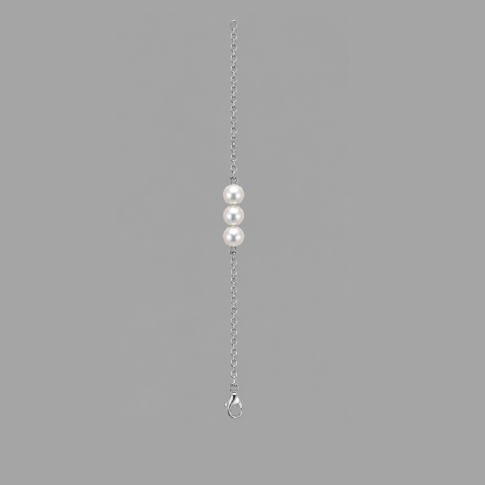 TGD0013 Triple Pearl Silver-Tone Chain Bracelet