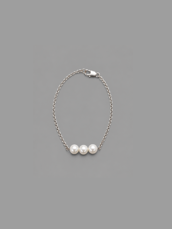 TGD0013 Triple Pearl Silver-Tone Chain Bracelet