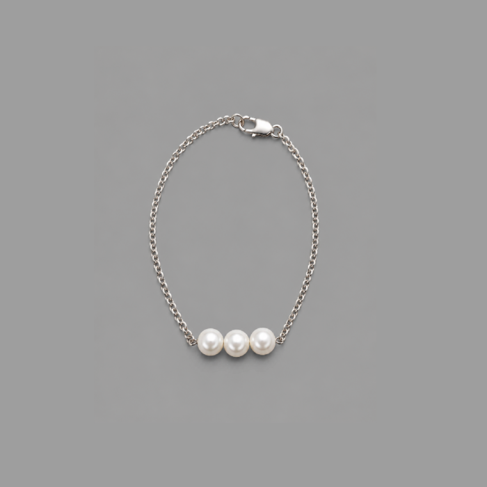 Triple Pearl Silver-Tone Chain Bracelet