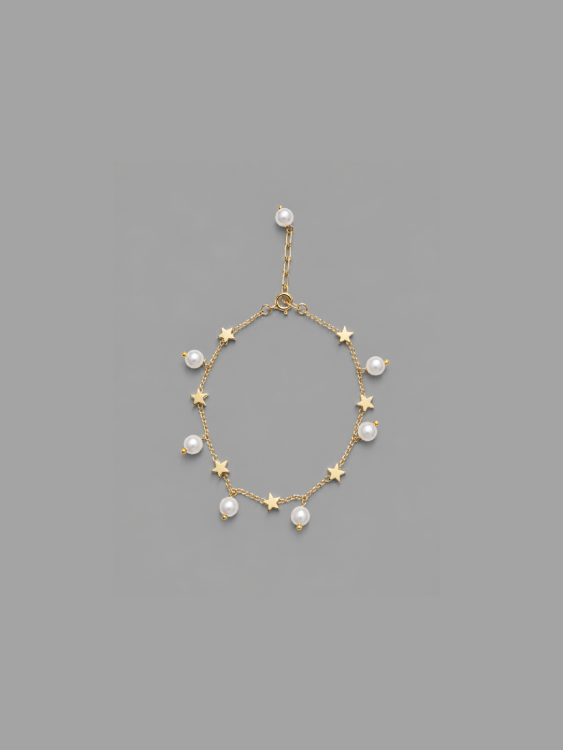 TGD0010 Pearl & Star Gold-Tone Charm Bracelet