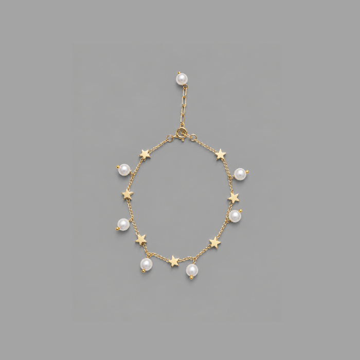 TGD0010 Pearl & Star Gold-Tone Charm Bracelet