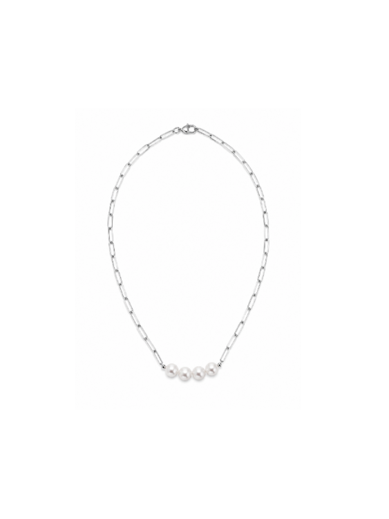 Elegant Silver-Tone Pearl Link Chain Necklace