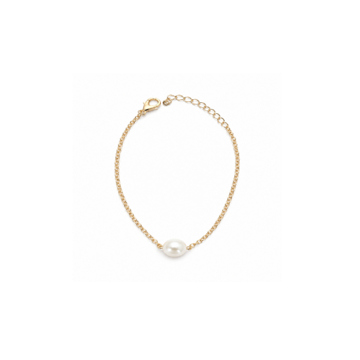 TGD0012 Pearl Charm Gold-Tone Chain Bracelet