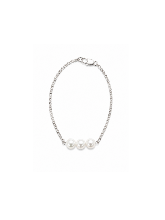 Triple Pearl Silver-Tone Chain Bracelet