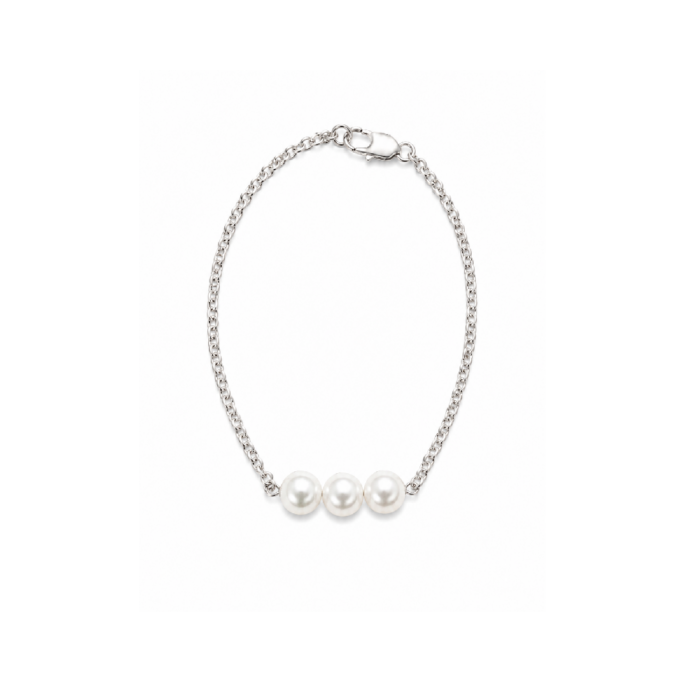 Triple Pearl Silver-Tone Chain Bracelet