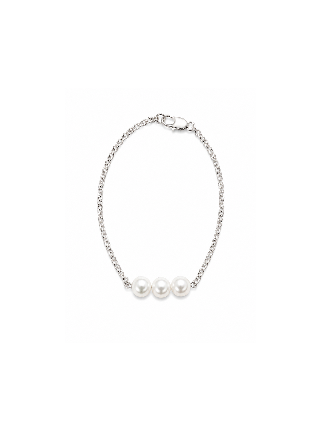 Triple Pearl Silver-Tone Chain Bracelet