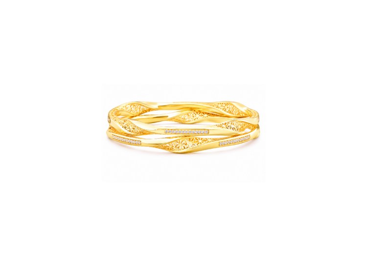 Diamond-Cut Wave Designer Gold Bangles for Women (Pair)