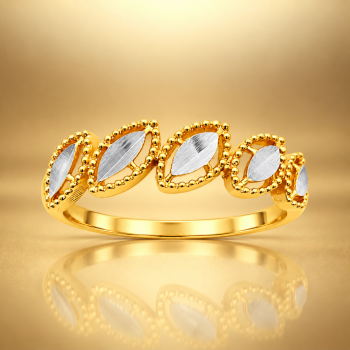 PCTMIX045 Elegant Leaf Design Gold Plated Adjustable Ring for Women