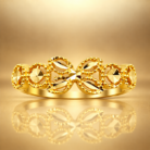 Elegant Dual Floral Motif Gold Ring with Beaded Detailing