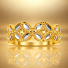 Elegant Two-Tone Leaf Motif Beaded Gold Finger Ring