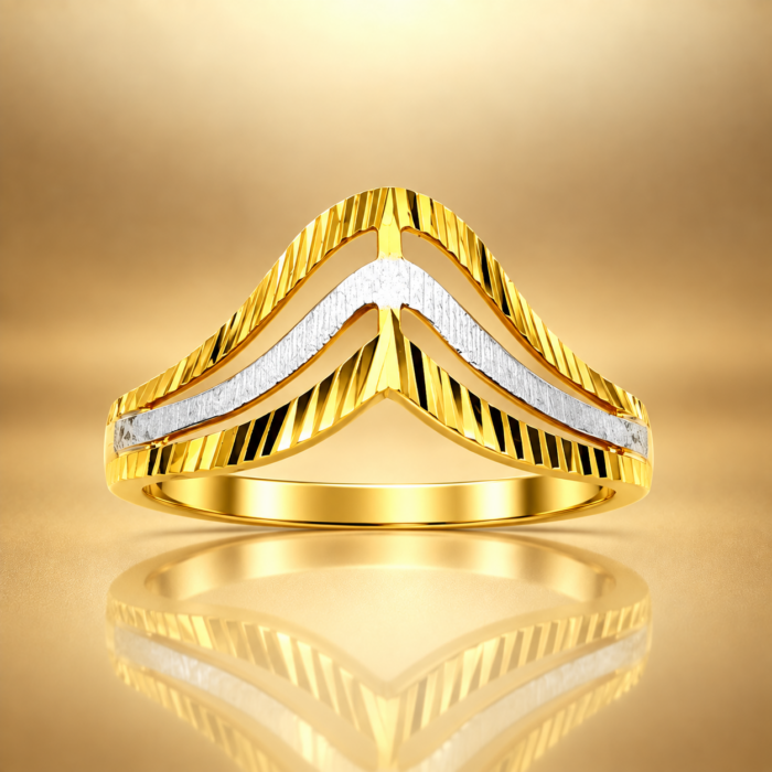 PCT9A548 Contemporary Two-Tone Chevron Design Gold Finger Ring