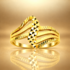 Elegant Gold Textured Wave & Geometric Design Finger Ring