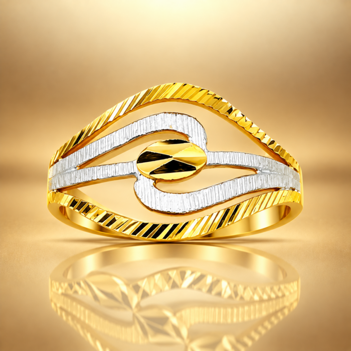 PCT9A570 Modern Two-Tone Gold & Silver Geometric Designer Ring