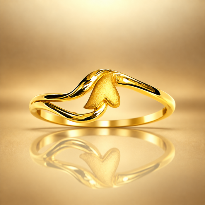 PCT9A639 Elegant Gold Textured Leaf Designer Ring