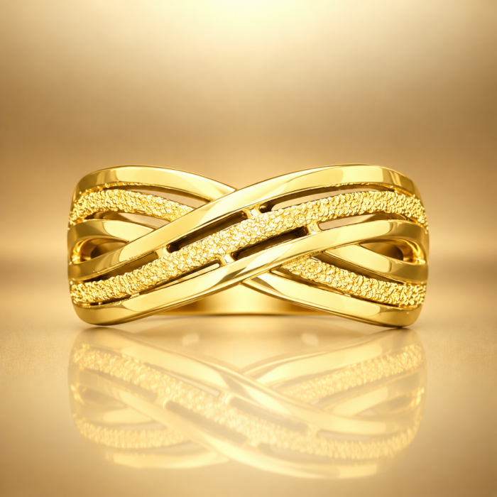 PCT9A694 Elegant Criss-Cross Textured Gold Ring