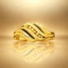 Contemporary Beaded Wave Design Gold Ring
