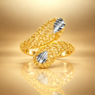 Elegant Floral Dual Stone Gold Plated Statement Ring for Women