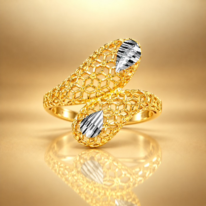 PCT36A069 Elegant Floral Dual Stone Gold Plated Statement Ring for Women
