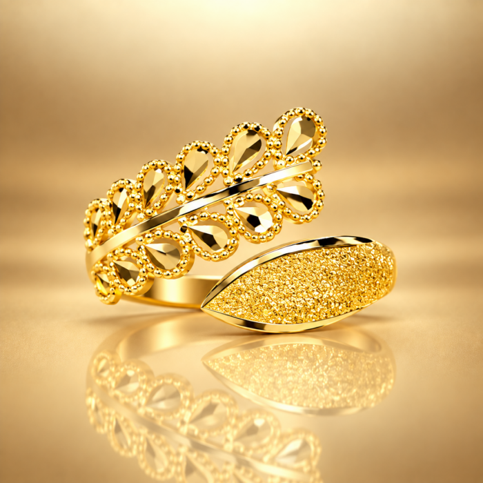 PCT36A071 Elegant Gold Floral Lattice Openwork Statement Ring