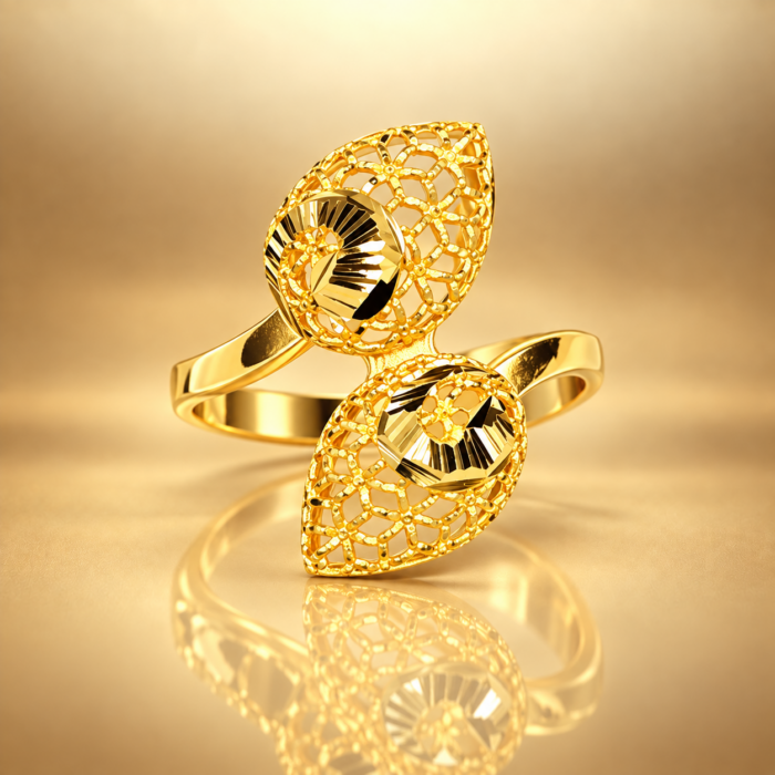 PCT36A073 Elegant Floral Dual Motif Gold Plated Statement Ring for Women