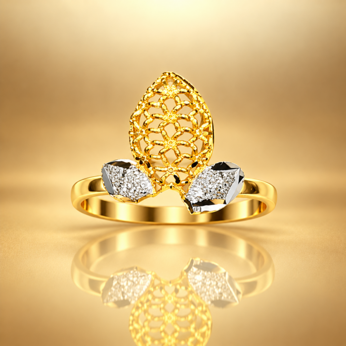 PCTMIX033 Elegant Floral Gold Plated Adjustable Ring with Crystal Stone Design