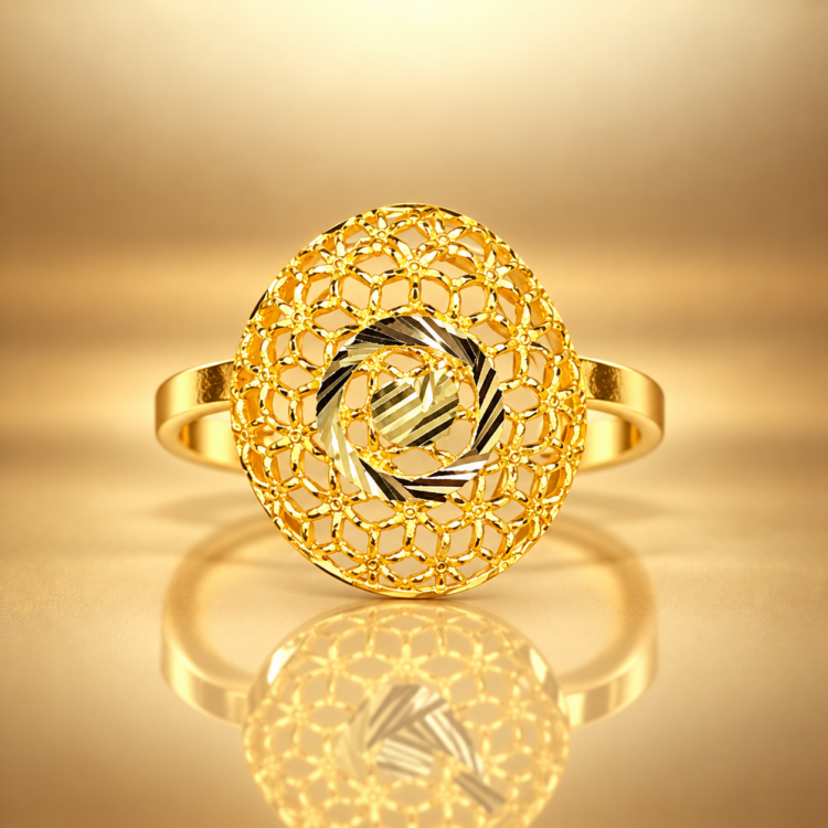 PCTMIX039 Elegant Floral Gold Plated Statement Ring with Faceted Centre Accent for Women