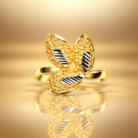 Elegant Floral Leaf Design Gold Plated Statement Ring for Women