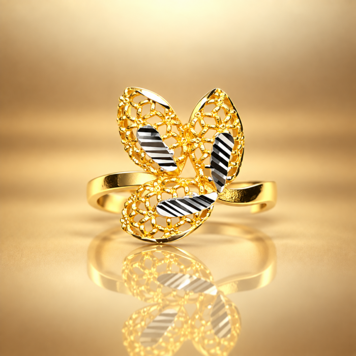 PCTMIX044 Elegant Floral Leaf Design Gold Plated Statement Ring for Women